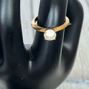 Gold Tone CZ Round Cut Ring. Size 6.25. Pre Owned